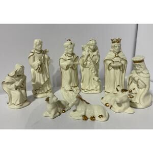 Vintage White Gold Nativity Set Porcelain Mini Christmas Figurines